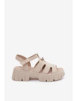 Kožené dámské sandály na platformě s vážkou Vinceza 79627 Béžové
