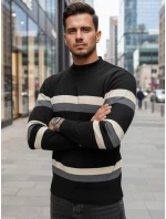 Pánsky pruhovaný sveter s polovičným rolákom čierny FashionStreet WX2127