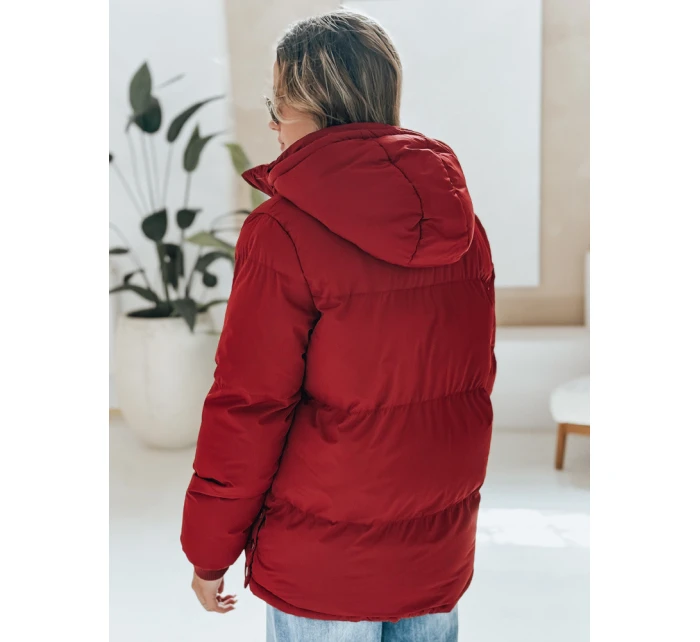 dámská prošívaná bunda s kapucí bordó Dstreet model 21990608 - FashionStreet