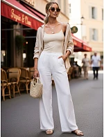 Dámske ľanové nohavice so širokými nohavicami biele FashionStreet UY3081 Dámske ľanové nohavice so širokými nohavicami biele FashionStreet UY3081