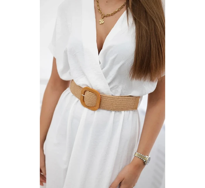 Dlouhé šaty s ozdobným páskem bílý