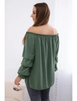 Španělská halenka s ozdobnými rukávy khaki Španělská halenka s ozdobnými rukávy khaki