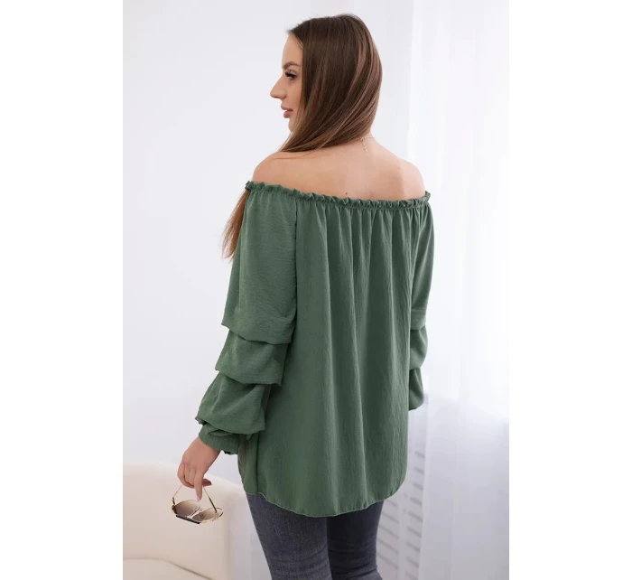 Španělská halenka s ozdobnými rukávy khaki Španělská halenka s ozdobnými rukávy khaki
