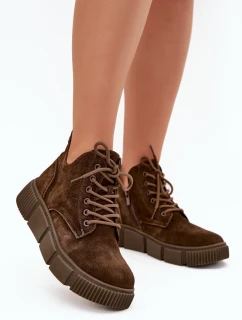 Zamszowe Niskie Botki Damskie Na Platformie Big Star SS274595 Brązowe