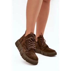 Dámske semišové členkové topánky s nízkou platformou Big Star SS274595 Brown Dámske semišové členkové topánky s nízkou platformou Big Star SS274595 Brown