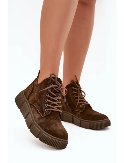 Zamszowe Niskie Botki Damskie Na Platformie Big Star SS274595 Brązowe