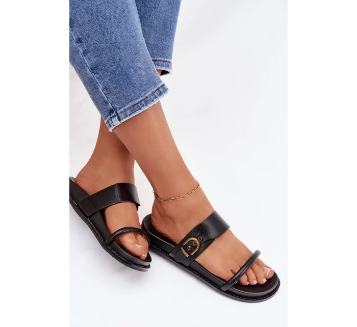 Dámské pantofle se zlatým sponou Černé Sarilisse