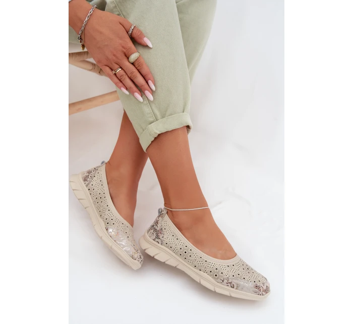 Kožené krajkové baleríny S.Barski GR61-5973 béžové