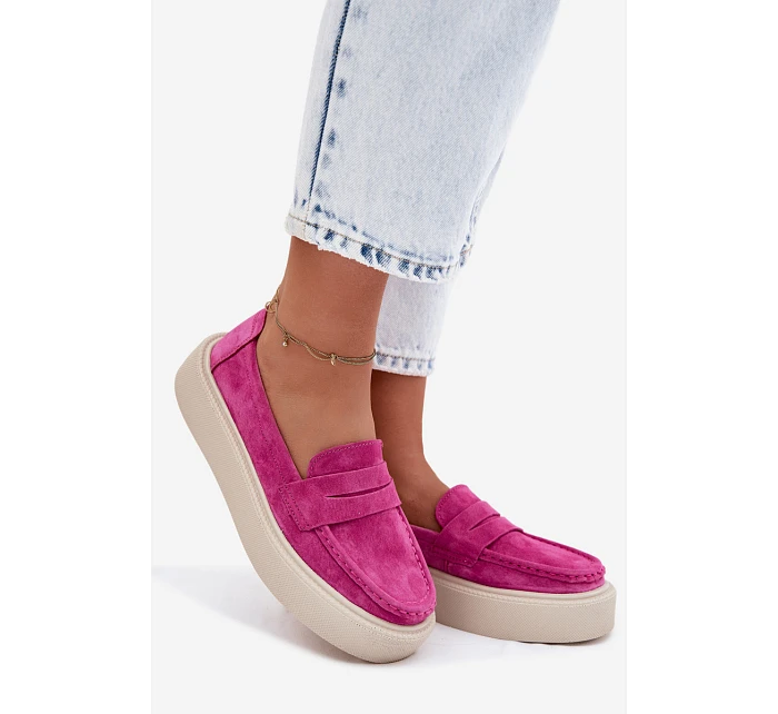 Mokasiny z pravé semišové kůže na platformě Vinceza Fuksja Mokasiny z pravé semišové kůže na platformě Vinceza Fuksja