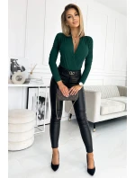 Dámské body v lahvově zelené barvě s přeloženým obálkovým výstřihem model 17905307 - numoco