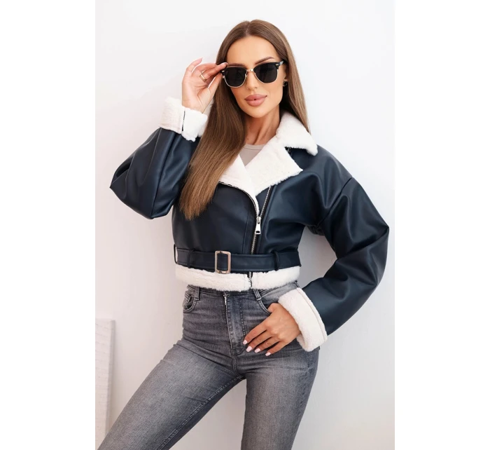 Dámsky pilot z ekokože s podšívkou a opaskom modrý