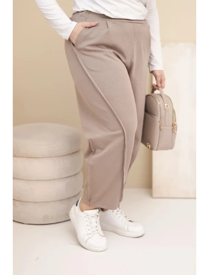 Dámské bavlněné kalhoty Plus Size volného střihu s vysokým pasem fango Dámské bavlněné kalhoty Plus Size volného střihu s vysokým pasem fango