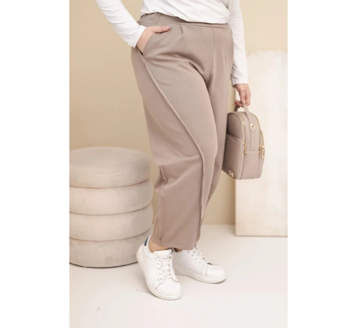 Dámské bavlněné kalhoty Plus Size volného střihu s vysokým pasem fango Dámské bavlněné kalhoty Plus Size volného střihu s vysokým pasem fango