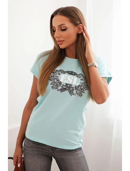 Dámska bavlnená blúzka s ozdobnou potlačou ESL mint