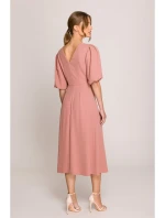 model 20966274 Šaty s puff rukávy růžové - STYLOVE