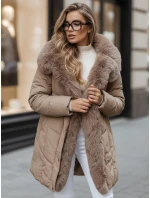 Dámská zimní bunda dlouhá prošívaná s kapucí béžová Dstreet model 21991807 - FashionStreet