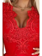 rozšířené šaty s krajkovým výstřihem červené model 21241682 - numoco