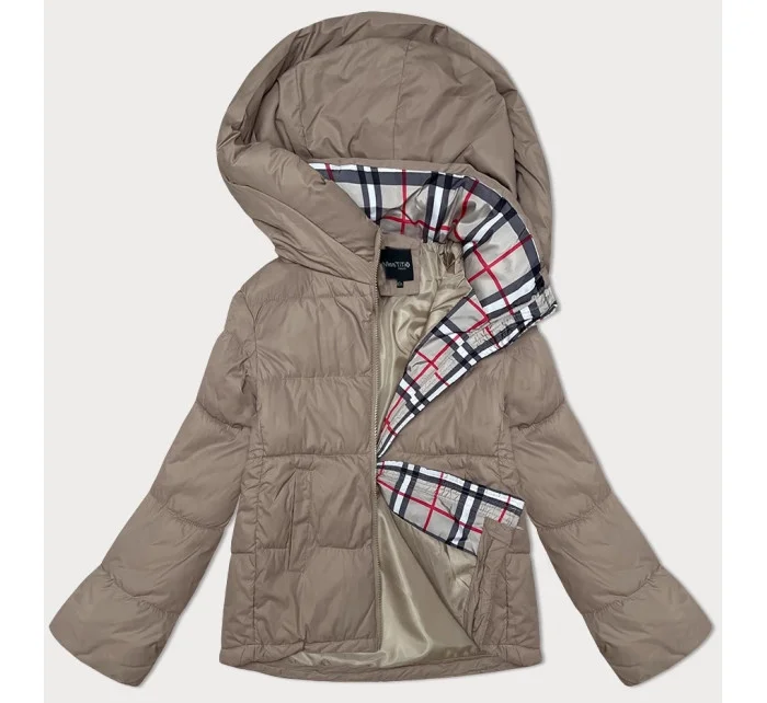 Volná béžová dámská bunda s kapucí Miss model 19447273 - Miss TiTi Volná béžová dámská bunda s kapucí Miss model 19447273 - Miss TiTi