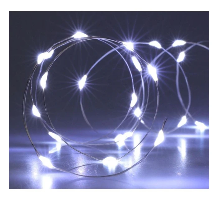 DRÔTENÉ SVETLÁ BATÉRIOVO OVLÁDANÉ GIRLANDY 80 LED STUDENÁ BIELA