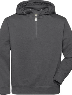 Daiber JN 839 Pracovná mikina z bio bavlny, s kapucňou, zips „1/4“ 02.0839 tmavá melírovaná