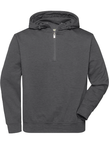 Daiber JN 839 Pracovná mikina z bio bavlny, s kapucňou, zips „1/4“ 02.0839 tmavá melírovaná