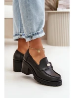 Zazoo 20168 Eleganckie Półbuty Damskie Na Słupku Skóra Naturalna Czarne