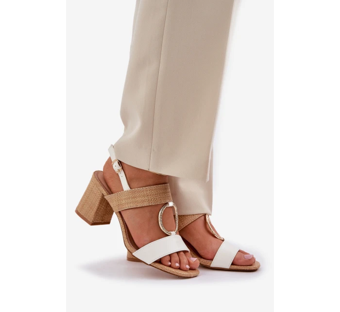 Sandały Na Słupkowym Obcasie Biało-Beżowe Afleeria Sandały Na Słupkowym Obcasie Biało-Beżowe Afleeria