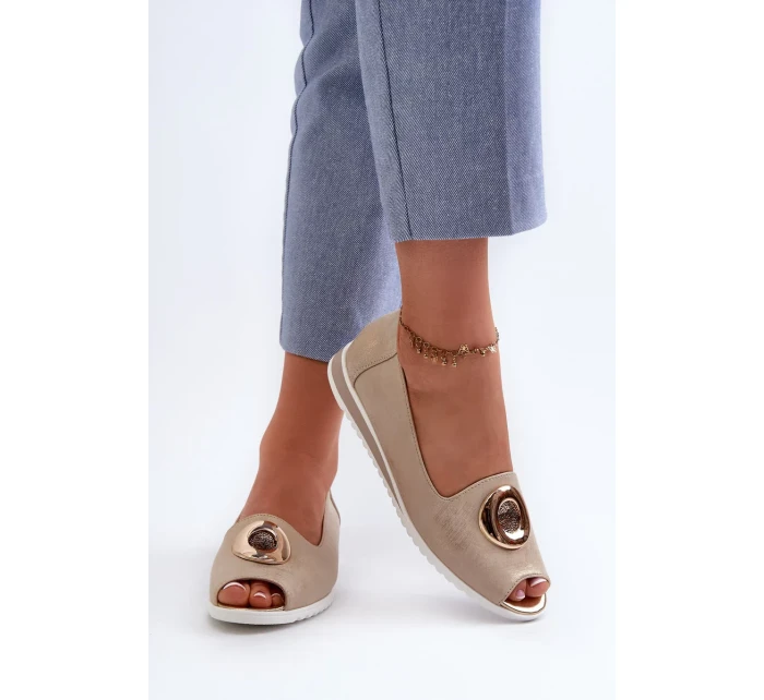 Dámske lodičky s ozdobou z ekokože, zlaté Biolita