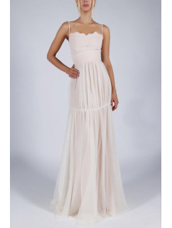 Dámske šaty šoky soka na ramienka s šifónovou sukňou dlhé smotanovo bielej - Biela / XL - šoky & soka