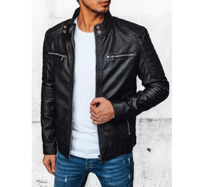 Pánska kožená bunda čierna FashionStreet TX4388