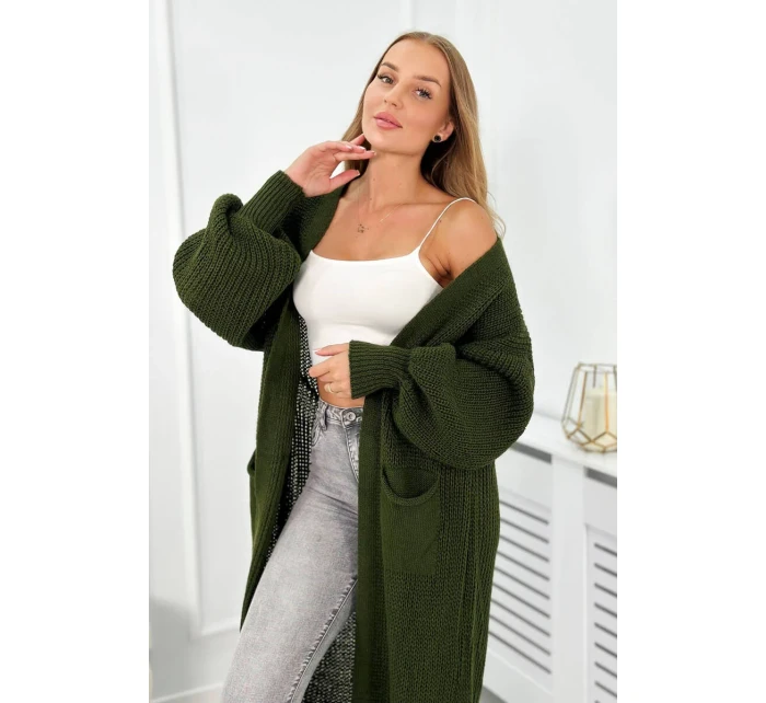 Svetr dlouhý kardigan khaki Svetr dlouhý kardigan khaki