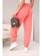 Dámské bavlněné kalhoty s vysokým pasem a ozdobným knoflíkem růžové