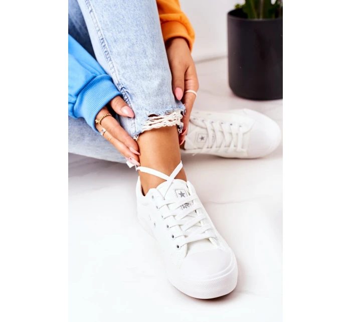 Damskie Skórzane Trampki Białe Mega