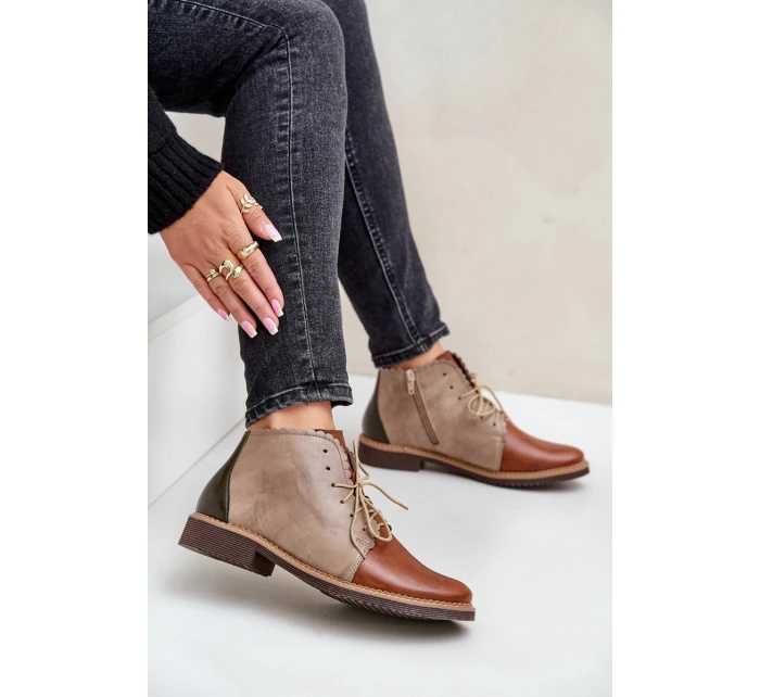 Kožené Botky Na Plochém Podpatku Hnědé Zazoo model 21679956 - NOBO