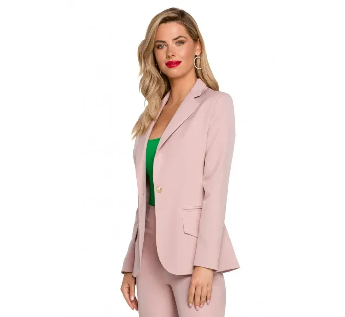 K141 Sako s dvojitým vreckom a klopou - krepová ružová K141 Sako s dvojitým vreckom a klopou - krepová ružová