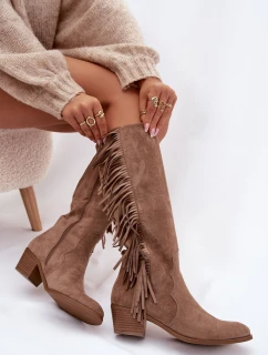 Dámske kovbojské topánky s lemom a zateplením - khaki Firlina