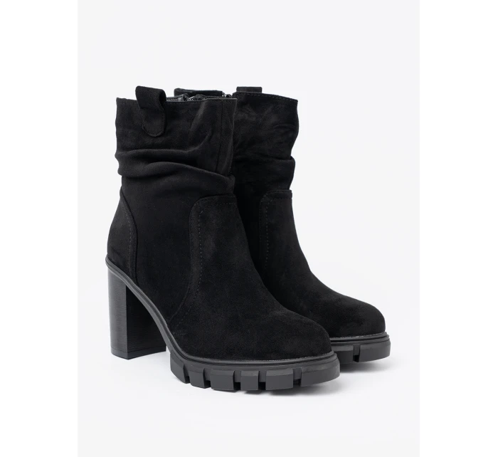 Jedinečné dámske čierne členkové topánky na širokom podpätku
