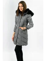 Šedá dámska prešívaná zimná bunda s kapucňou (w732) Šedá dámska prešívaná zimná bunda s kapucňou (w732)