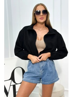 Semišová mikina na zips Čierny