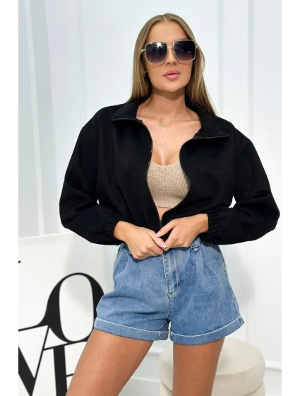 Semišová mikina na zip Černý Semišová mikina na zip Černý