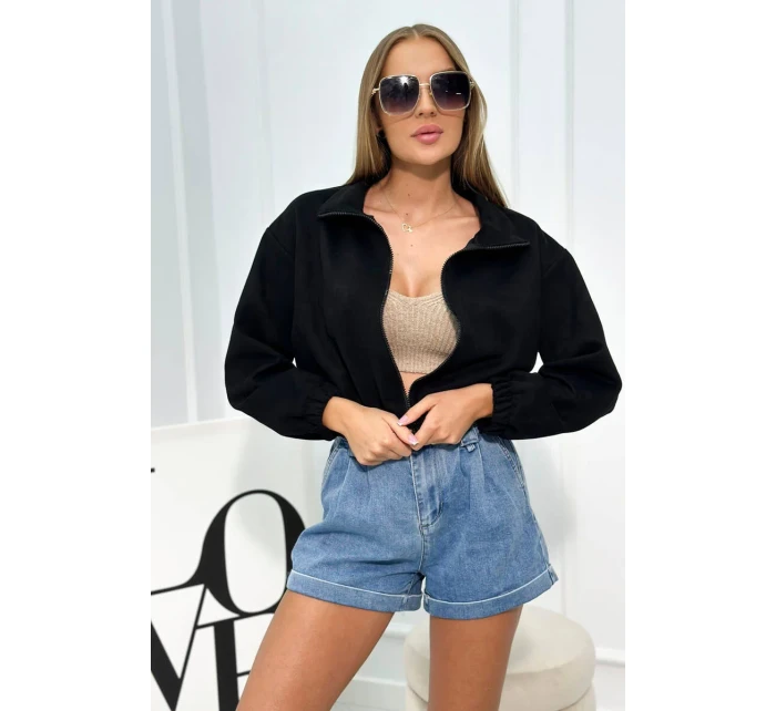 Semišová mikina na zip Černý Semišová mikina na zip Černý