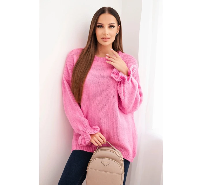 Dámsky sveter z mohéru a vlny voľného strihu ružovej farby