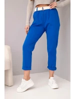 Dámske bavlnené nohavice s opaskom a rozšírenými nohavicami v karmínovej farbe