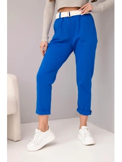 Dámske bavlnené nohavice s opaskom a rozšírenými nohavicami v karmínovej farbe