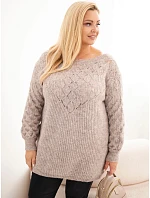Dámský svetr Plus Size z průsvitné pleteniny s dlouhým rukávem fango zelená Dámský svetr Plus Size z průsvitné pleteniny s dlouhým rukávem fango zelená