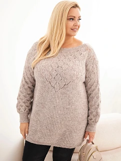 Dámský svetr Plus Size z průsvitné pleteniny s dlouhým rukávem fango zelená