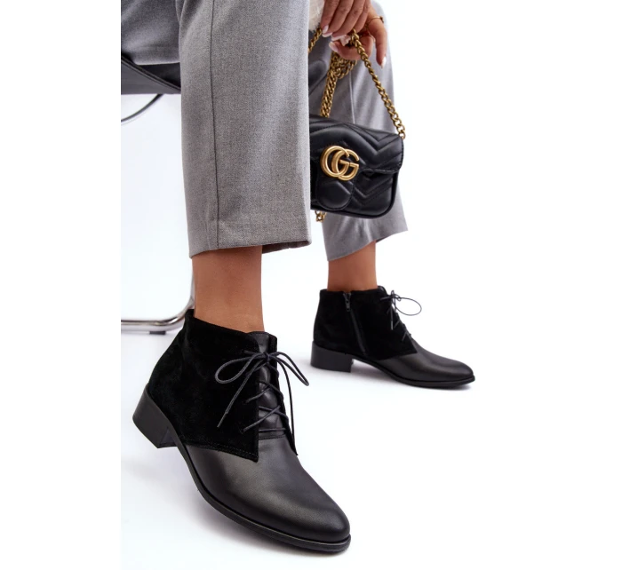 Modne Damskie Sznurowane Botki Czarne Kefora Modne Damskie Sznurowane Botki Czarne Kefora