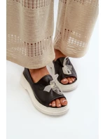 Zazoo 2939 Skórzane Sandały Damskie Z Kokardką Czarne