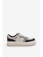 Damskie Niskie Sneakersy Z Eko Skóry Big Star OO274028 Biało-Szare Damskie Niskie Sneakersy Z Eko Skóry Big Star OO274028 Biało-Szare