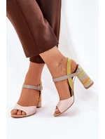 Kožené elegantní sandály na podpatku model 21690027 Multikolor - Laura Messi